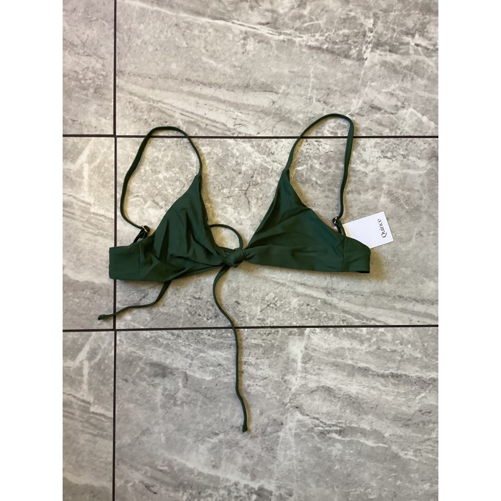 Quince Forest Green Recycled Knotted Triangle Bikini Top Women Large NWT